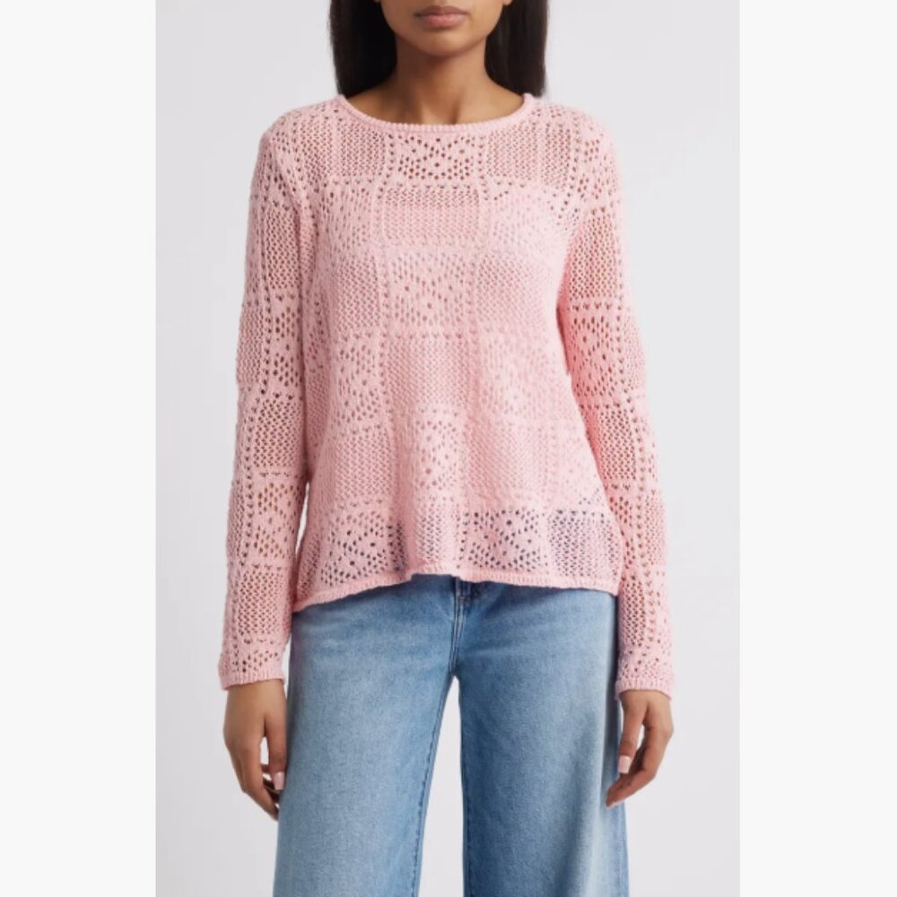 BeachLunchLounge Tiara Crochet Look Sweater Petal Pink Size M